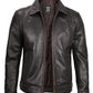Men's Genuine Real Leather Jacket | Vintage Distressed Brown Zip-Up Motorcycle Jacket with Shirt Collar